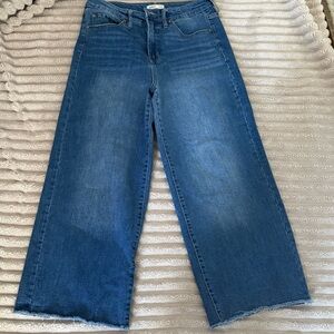 Oat New York Jeans High Rise Wide Leg Raw Hem Medium Wash Women Size 8/29